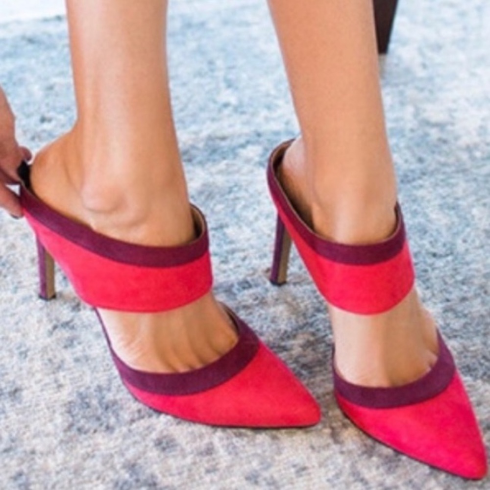Red and Burgundy Slide on High heel Pumps